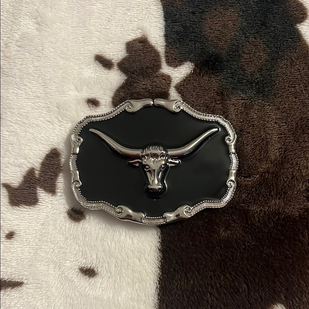 Silver and Black Longhorn Belt Buckle